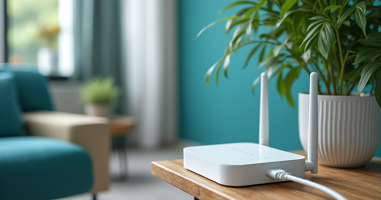 Philips Hue Bridge neben LED-Lampen und Router