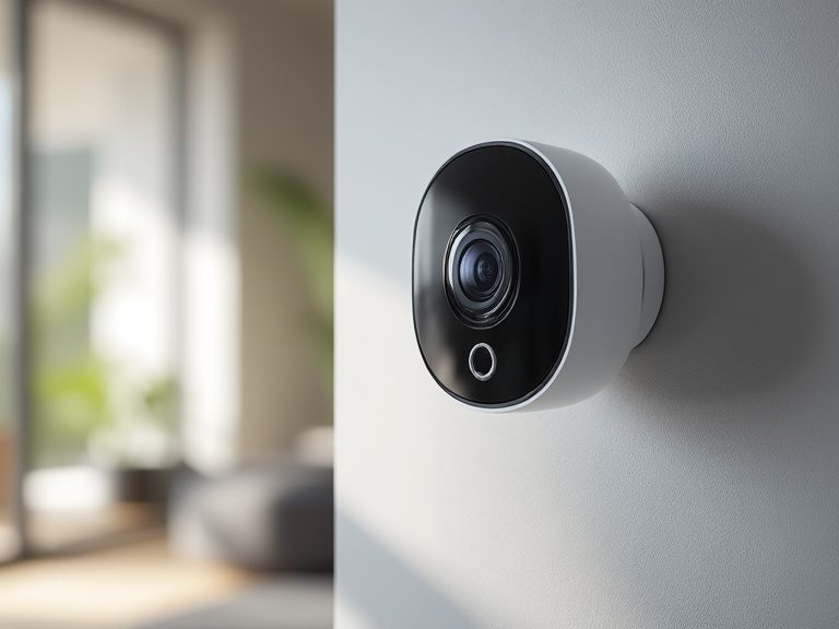 Smarte Überwachungskamera überwacht den Eingangsbereich eines Hauses