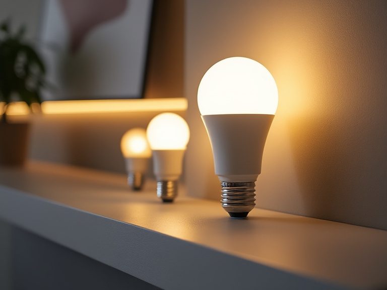 Smarte Beleuchtung taucht ein modernes Wohnzimmer in stimmungsvolles Farblicht