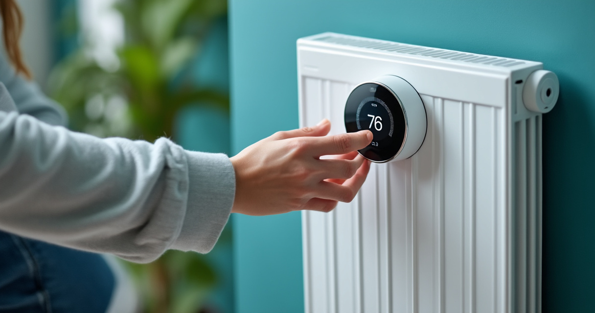 Smartes Heizkörperthermostat wird auf Heizkörper aufgeschraubt